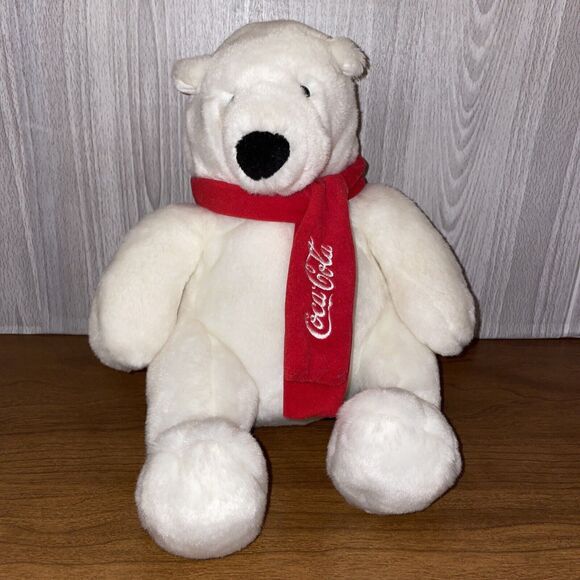 COCA COLA POLAR BEAR 10 Inch Red Scarf Plush Stuffed Traly Hong Kong Ltd - Picture 1 of 15